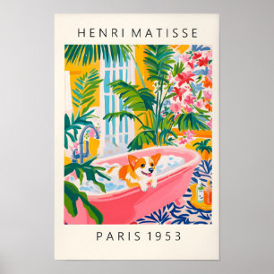 Corgi In Badewanne Lustiger Poster, Hundewandkunst Poster