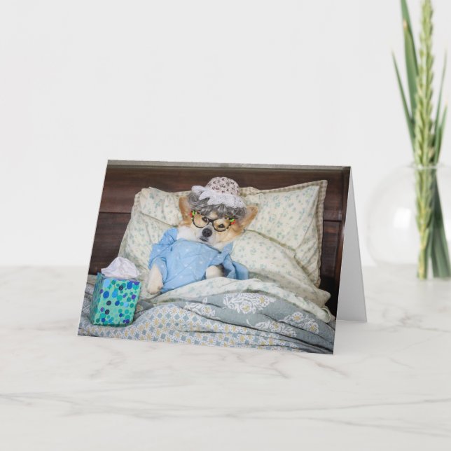 Corgi in Bed obtenir une carte de bienvenue (Devant)