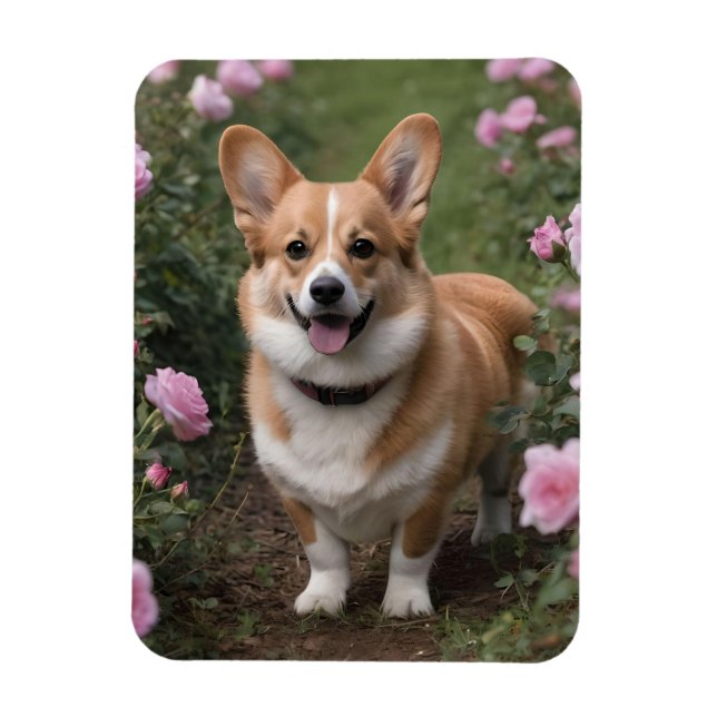 Corgi in den rosa Rosen, Magnet (Vertikal)