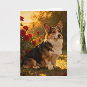 Corgi in den Rosen I Blank Karte