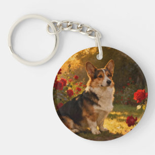 Corgi in den Rosen I Schlüsselanhänger