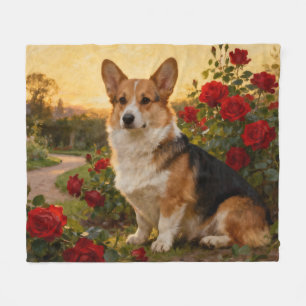 Corgi in den Rosen II Fleecedecke