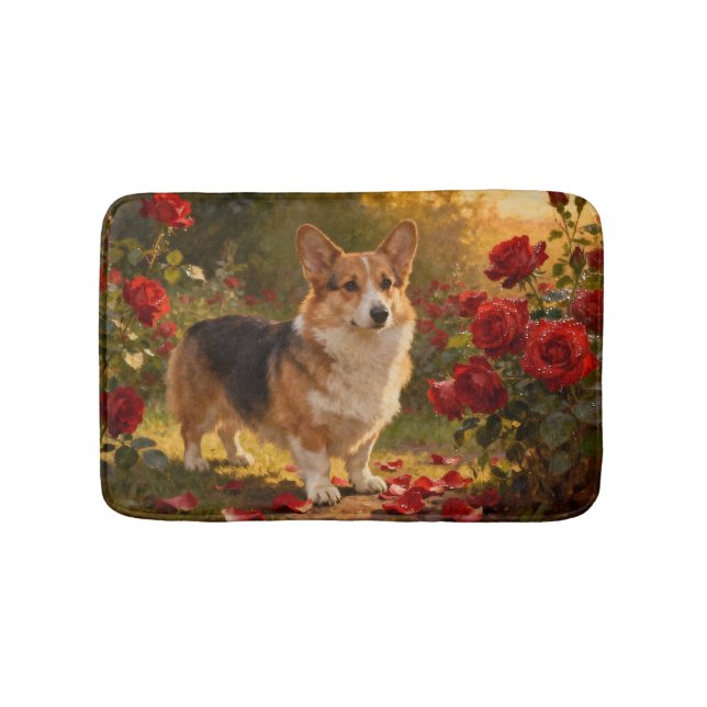 Corgi in den Rosen V Badematte (Vorderseite)