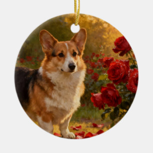 Corgi in den Rosen V Keramik Ornament