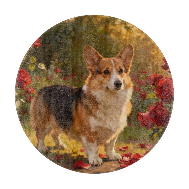 Corgi in den Rosen V Schneidebrett (Vorderseite)