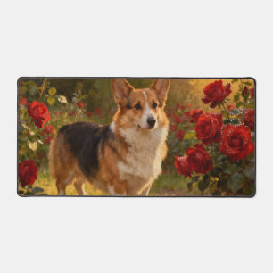 Corgi in den Rosen V Schreibtischunterlage