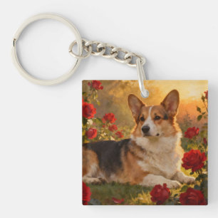 Corgi in den Rosen VI Schlüsselanhänger