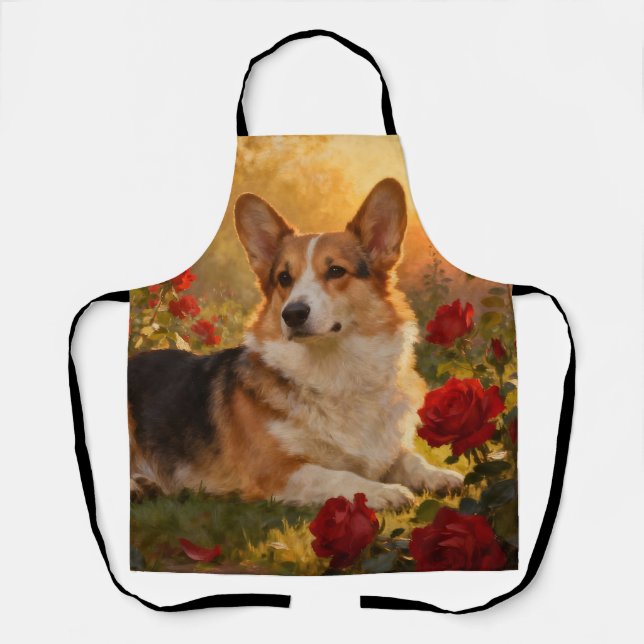 Corgi in den Rosen VI Schürze (Vorderseite)