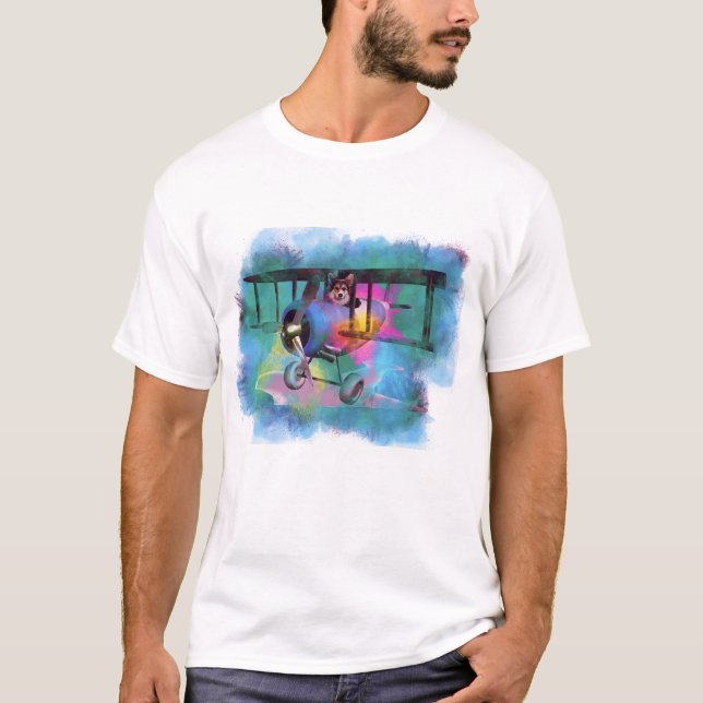 Corgi in einem Flugzeug mit Stardust T-Shirt (Vorderseite)