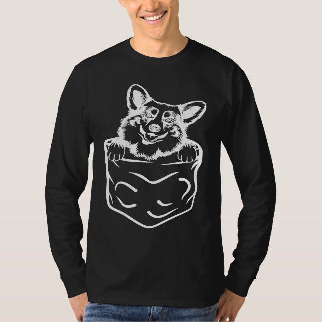 Corgi In Pocket  Dog   Ladies Man Dog T-Shirt (Vorderseite)