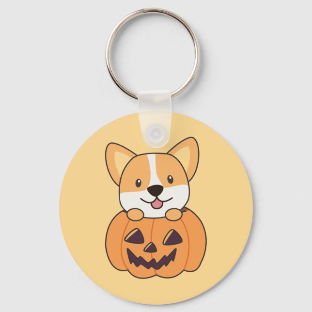 Corgi In Pumpkin Niedliche Hunde Happy Halloween K Schlüsselanhänger (Vorderseite)