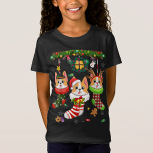 Corgi in Socken Weihnachten Weihnachtsmannmütze We T-Shirt