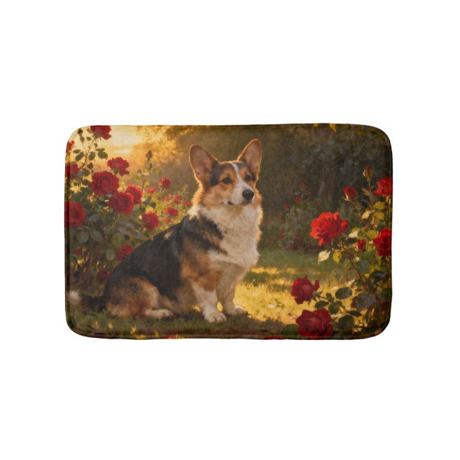 Corgi in the Roses I Badematte (Vorderseite)
