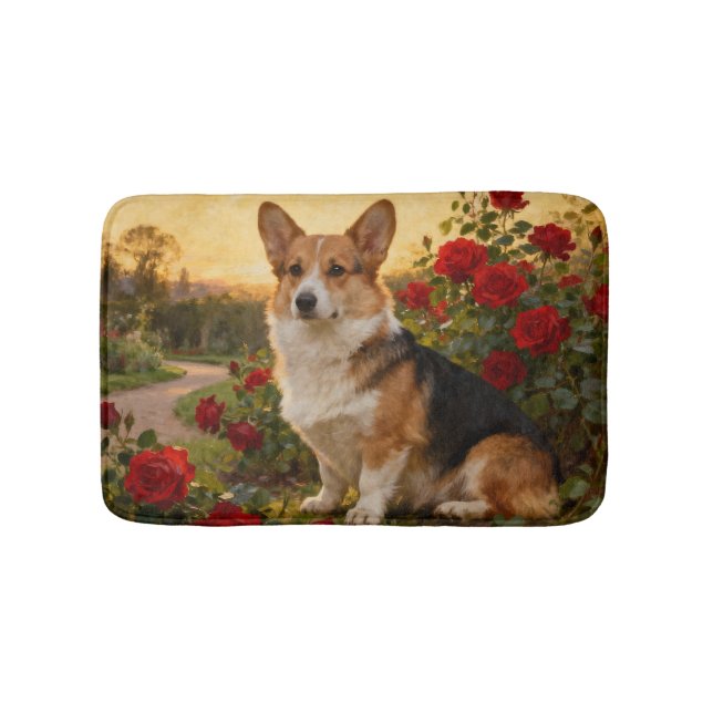 Corgi in the Roses II Badematte (Vorderseite)