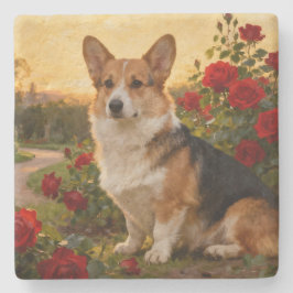 Corgi in the Roses II Steinuntersetzer