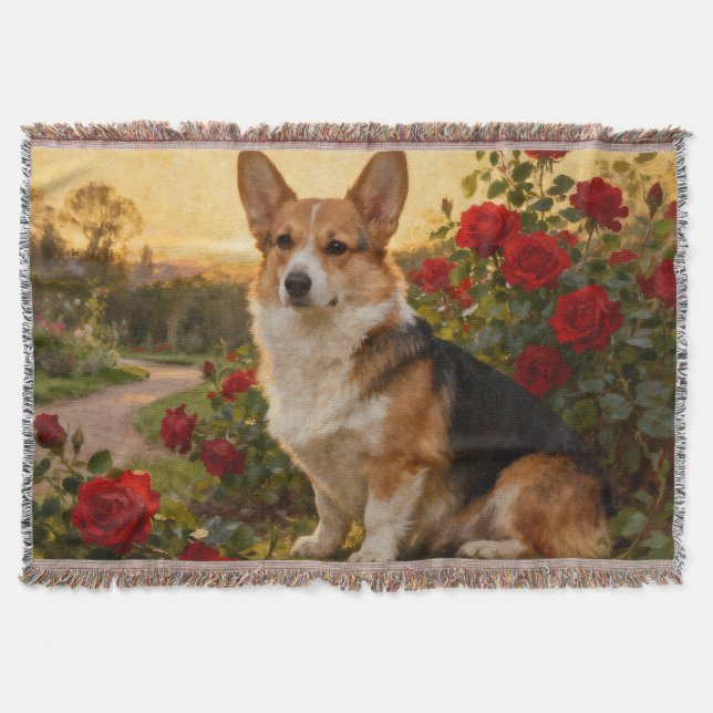 Corgi in the Roses II Throw Blanket Decke (Vorderseite)