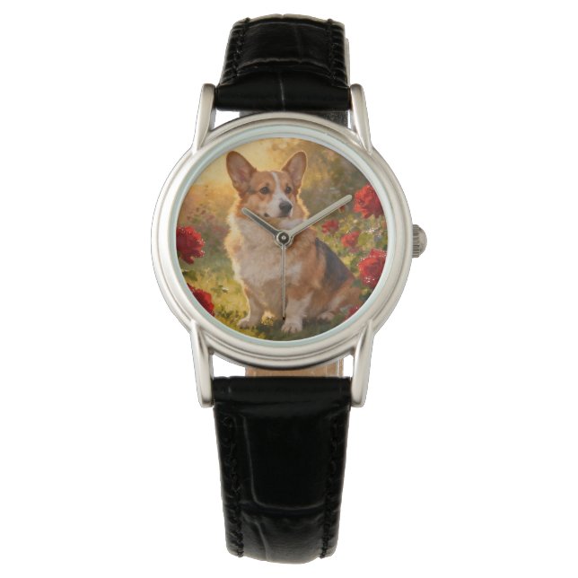 Corgi in the Roses III Armbanduhr (Vorderseite)