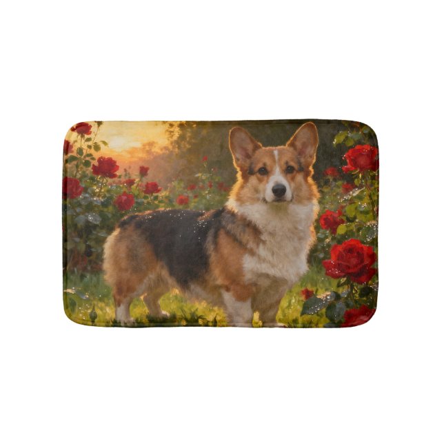 Corgi in the Roses IV Badematte (Vorderseite)