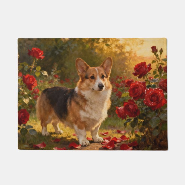 Corgi in the Roses V Fußmatte (Vorderseite)