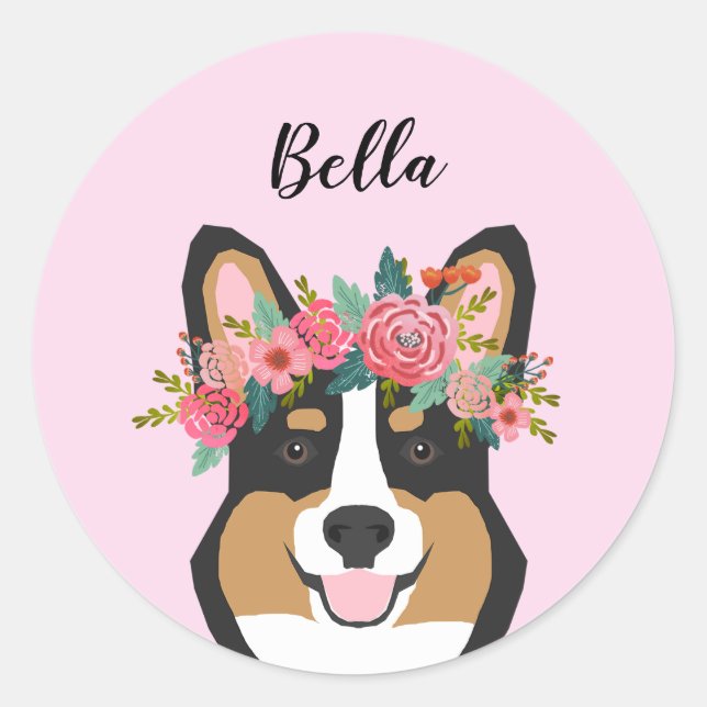 Corgi-Individuelle Name Runder Aufkleber (Vorderseite)