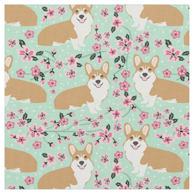 Corgi-Kirschblüte Stoff (Nahaufnahme)