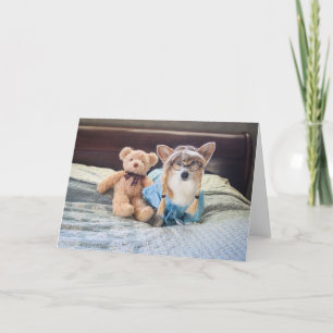 Corgi kleines Mädchen im Bett Blanko-Karte Karte