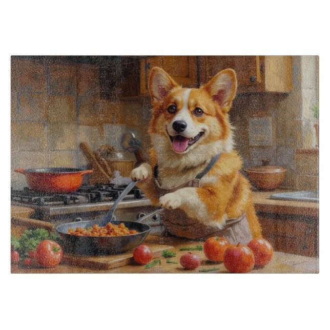 Corgi Kochen in der Küche Schneidebrett (Vorderseite)