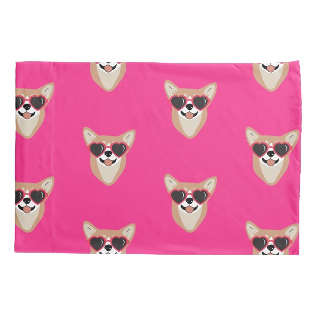 Corgi lächeln mit Sonnenbrille pink Kissenbezug (Rückseite)