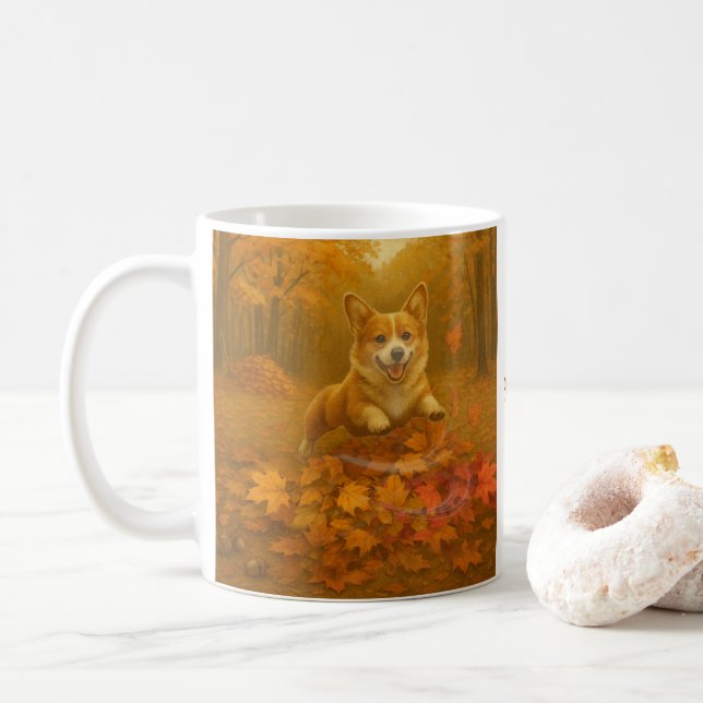 Corgi Leaf Leap Kaffeetasse (Mit Donut)