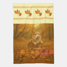 Corgi Leaf Leap Wide Border Kitchen Towels Geschirrtuch