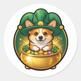 Corgi Leprechaun Pot of Gold St. Patrick’s Day T Runder Aufkleber