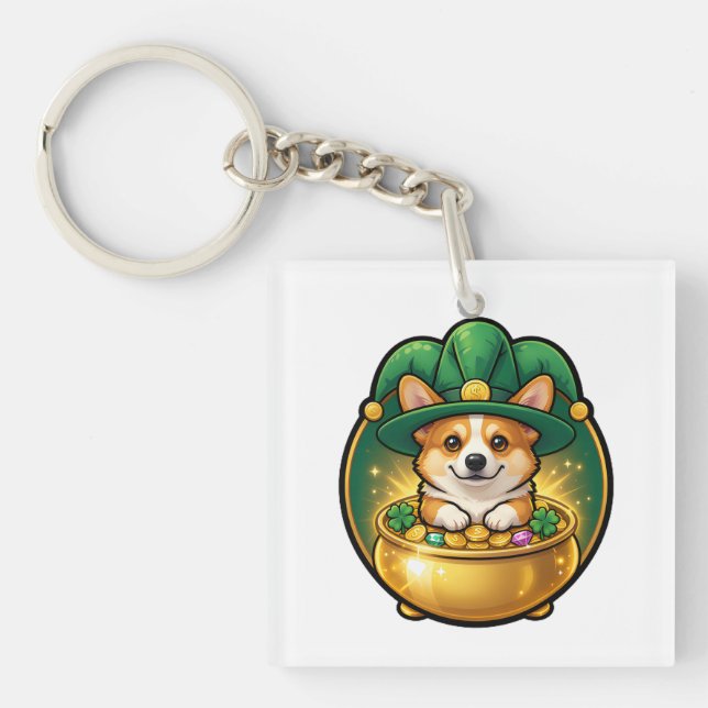 Corgi Leprechaun Pot of Gold St. Patrick’s Day T Schlüsselanhänger (Vorderseite)
