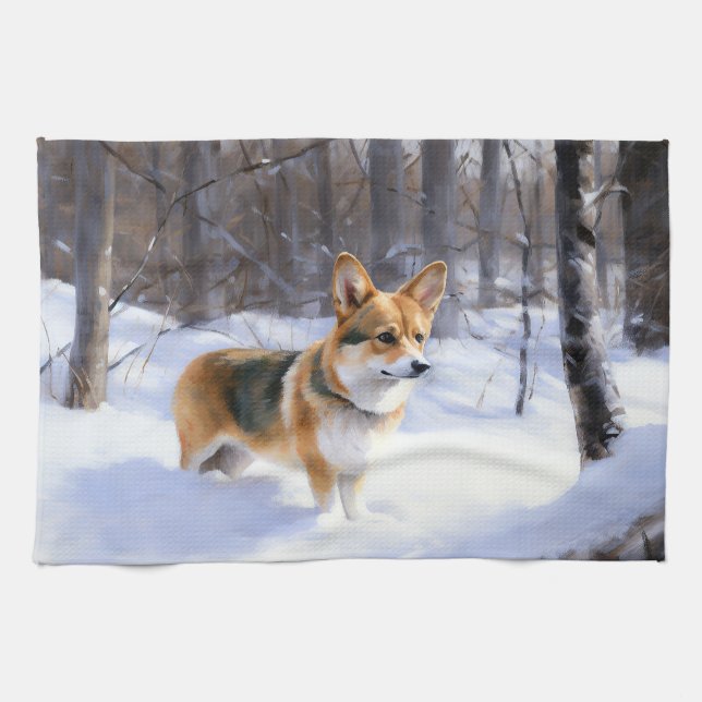 Corgi Let It Snow Weihnachten Geschirrtuch (Horizontal)