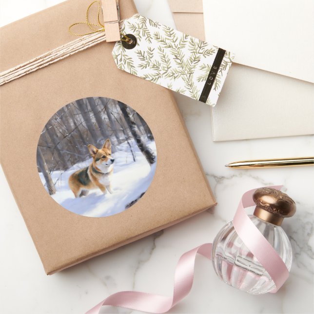 Corgi Let It Snow Weihnachten Runder Aufkleber (Schenken)