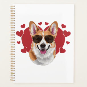 Corgi Liebe Coole Sonnenbrille umgeben von Herzen Planer