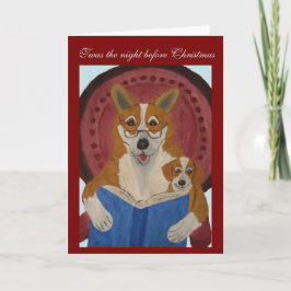 Corgi liest Weihnachtsgeschichte für Welpen Karte