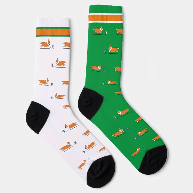 Corgi Life | Männer Socken | Rot w. Schwanz | Grün (Rechts)