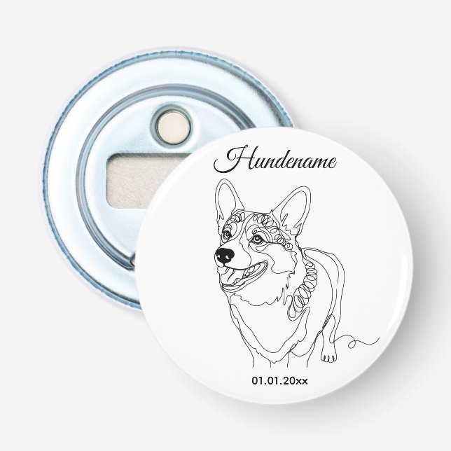 Corgi Line Art personalized dog Flaschenöffner (Vorderseite)