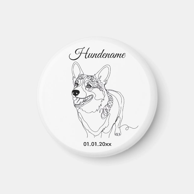 Corgi Line Art personalized dog Magnet (Vorne)