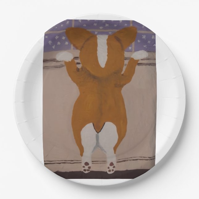 Corgi looking out window pappteller (Vorderseite)