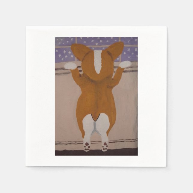 Corgi looking out window serviette (Vorderseite)