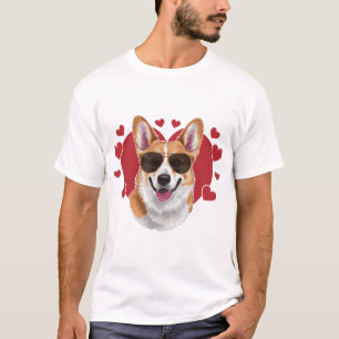 Corgi Love Coole Sonnenbrille umgeben von Herzen T-Shirt