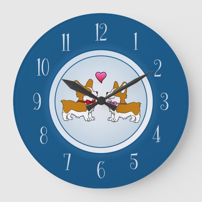 Corgi Love Große Wanduhr (Vorderseite)