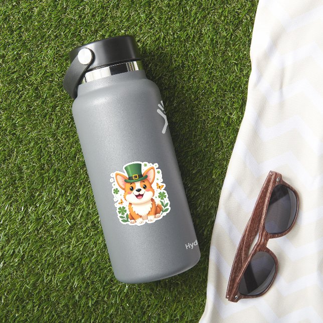 Corgi Lover Kleeblatt Happy St Patricks Day Aufkleber (HydroFlask Insitu)