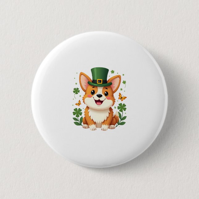 Corgi Lover Kleeblatt Happy St Patricks Day Button (Vorderseite)