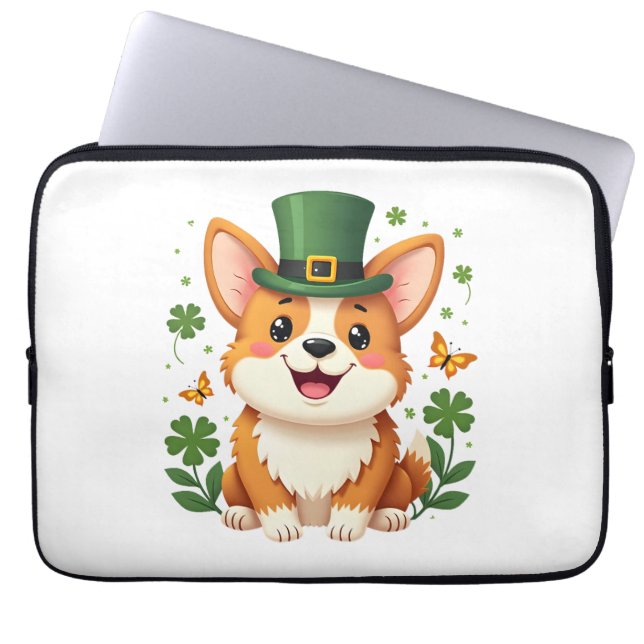 Corgi Lover Kleeblatt Happy St Patricks Day Laptopschutzhülle (Vorderseite)