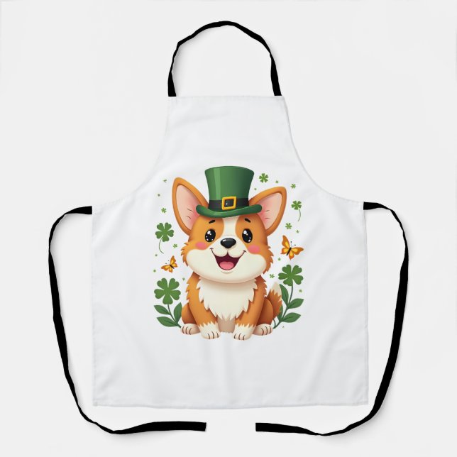 Corgi Lover Kleeblatt Happy St Patricks Day Schürze (Vorderseite)