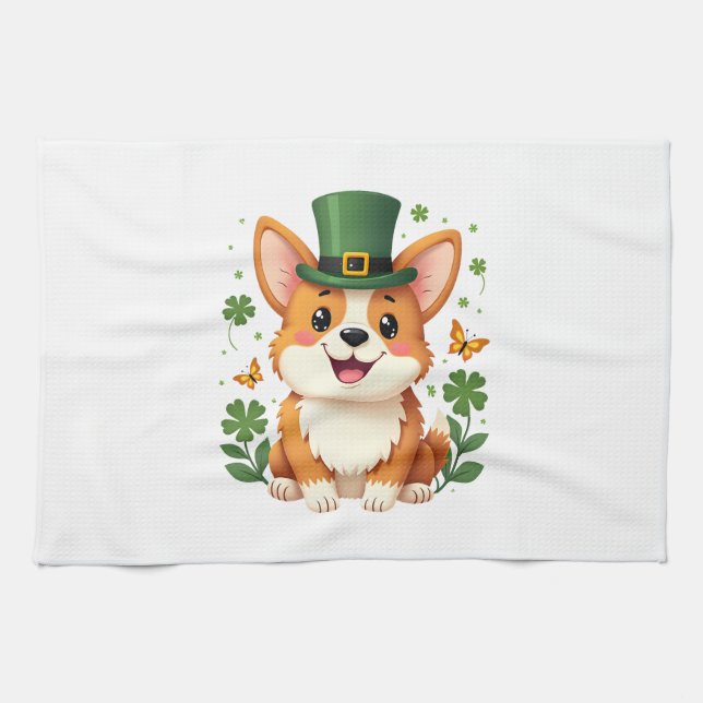 Corgi Lover Shamrock Happy St Patricks Day Geschirrtuch (Horizontal)