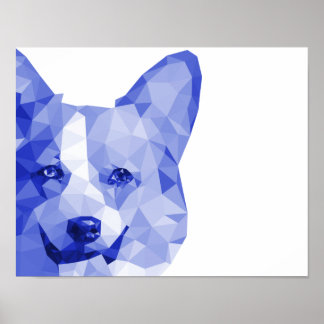 Corgi Low Poly Art in Blue Poster
