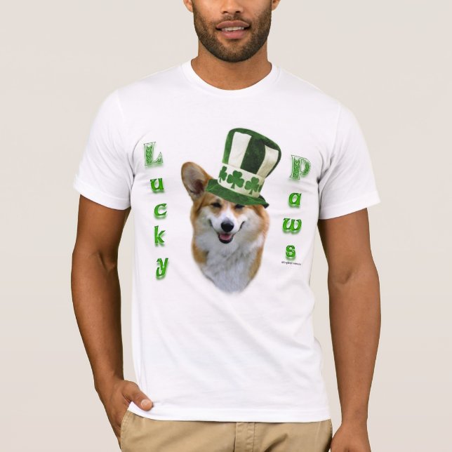 Corgi Lucky Paws; Corgi St Patrick's Day Geschenk T-Shirt (Vorderseite)